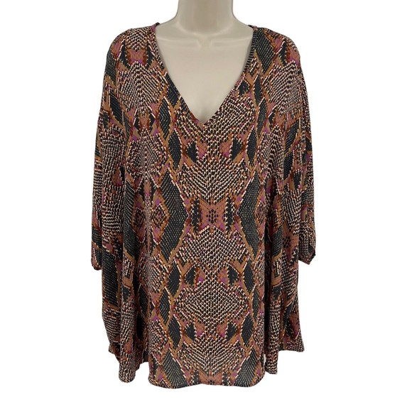 Pants Store Kimono Top Large Women's V-Neck Snake Animal Print Sheer Tunic Multi - Picture 2 of 7